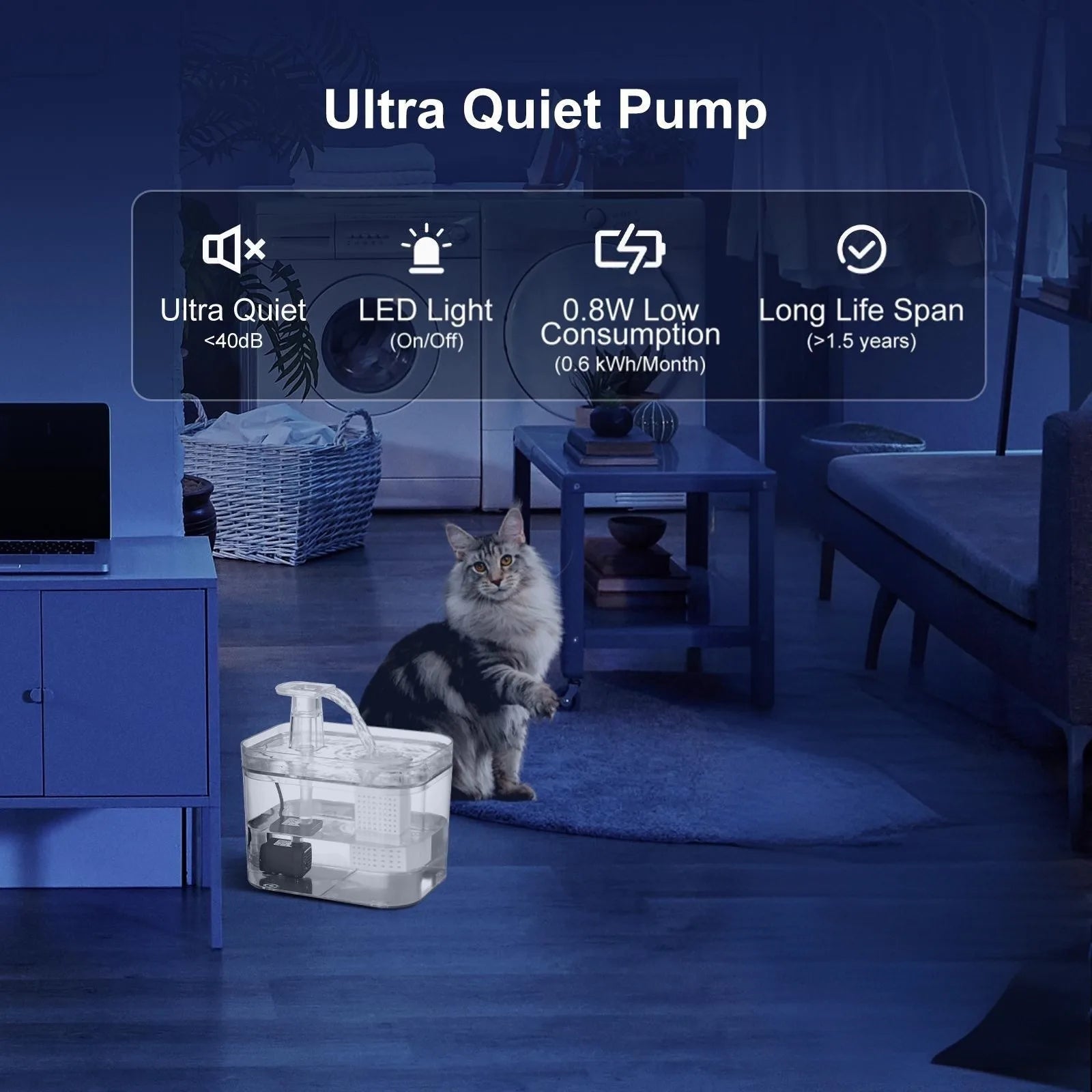 Fontaine à Eau Automatique pour Chat et Chien – 1,5 L, USB, Silencieuse