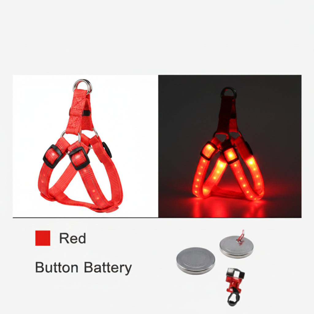 Harnais LED Réfléchissant pour Chien – Sécurité Nocturne, Lumineux et Ajustable