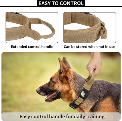 Collier Tactique Chien avec Porte-AirTag | GPS Tracker | Nylon Militaire M/L/XL
